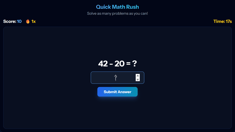 Quick Math Rush — free puzzle browser game cover art on XYZ Console